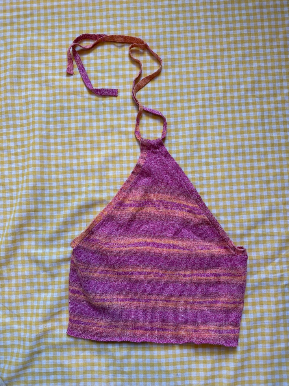 Pink and Orange Striped Knit Halter Crop Top
